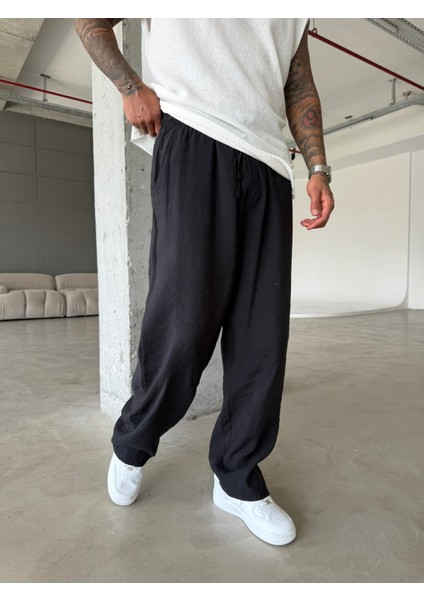 Tensel Kumaş Baggy Fit Pantolon-Siyah modelleri