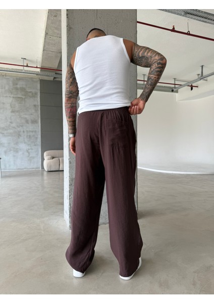 Tensel Kumaş Baggy Fit Pantolon-Kahve