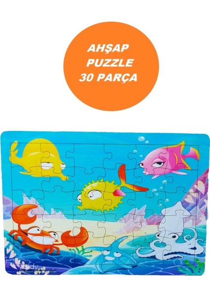Deniz Altı Maceraları Ahşap 30 Parça Puzzle Yapboz Eğitici Çocuk Oyuncak