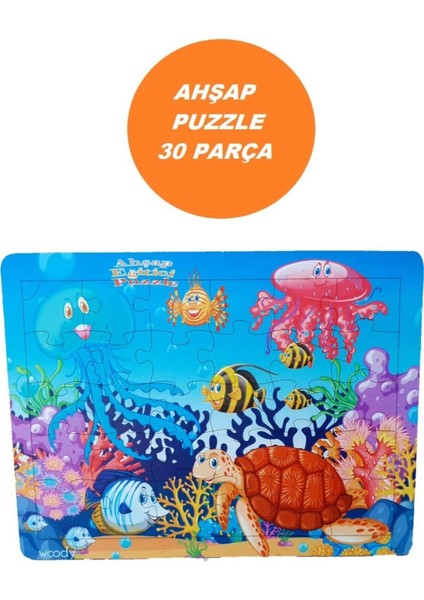 Renkli Ahşap Çocuk Puzzle Seti, Kaplumbağa Tospik ve Arkadaşlarıyla Eğlenceli Oyun