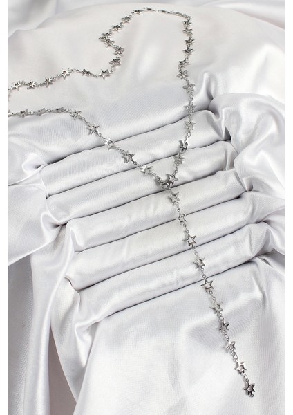 Pirinç Gümüş Renk Yıldızlı Kadın Y Kolye