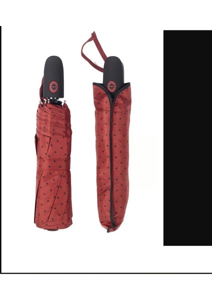 Kırmızı Siyah Mini Puantiyeli Tam Otomatik Kadın Şemsiye Fiberglass 1 Adet fırsatları