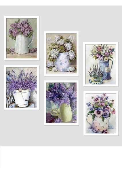 6 Parça Vazoda Mor Çiçekler Duvar Dekoru Salon Oturma Yatak Odası Ofis Için 20X15 Tablo Seti