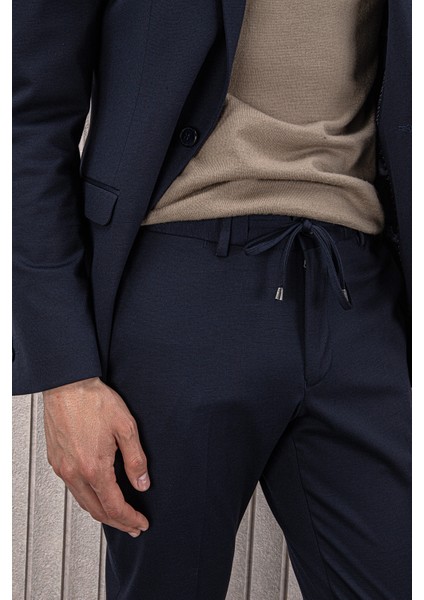 Erkek Likralı Beli Ipli Slim Fit Mono Yaka Takım Elbise