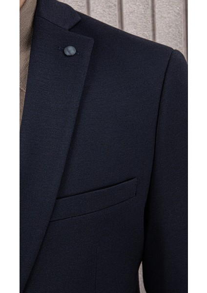 Erkek Likralı Beli Ipli Slim Fit Mono Yaka Takım Elbise