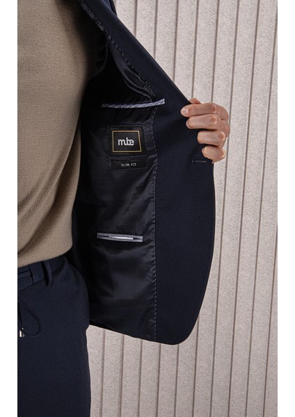 Erkek Likralı Beli Ipli Slim Fit Mono Yaka Takım Elbise