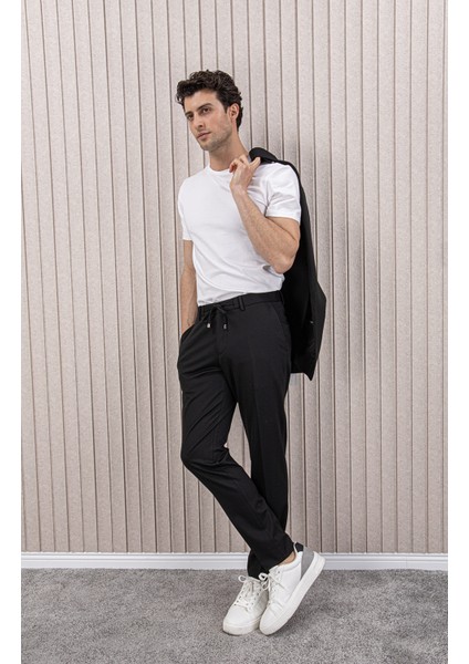Erkek Likralı Beli Ipli Slim Fit Mono Yaka Takım Elbise