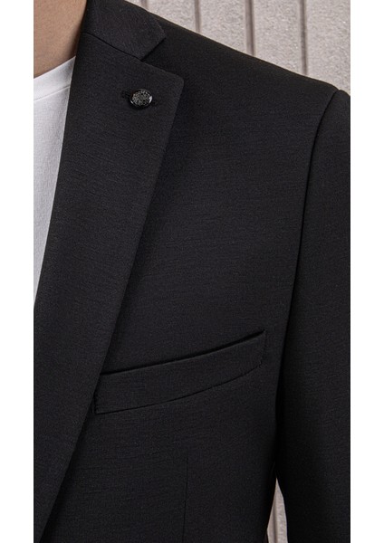 Erkek Likralı Beli Ipli Slim Fit Mono Yaka Takım Elbise