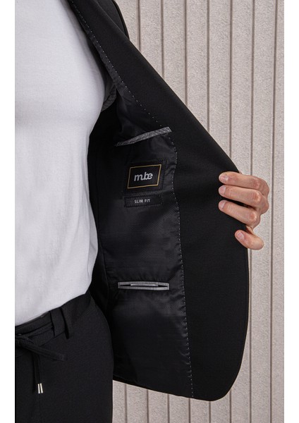 Erkek Likralı Beli Ipli Slim Fit Mono Yaka Takım Elbise