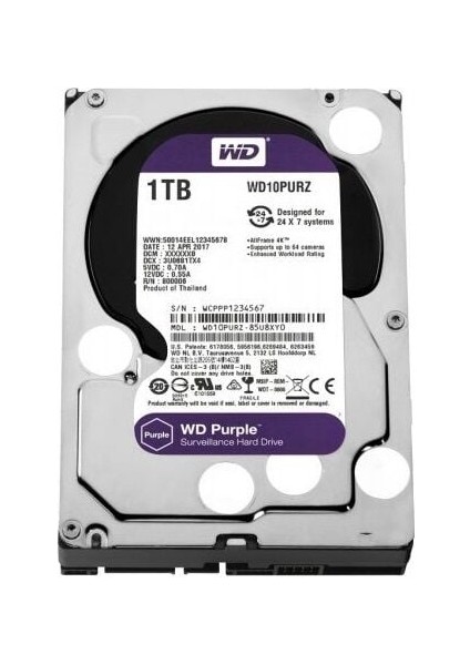 1tb Wd Purple Sata 6gb/s 64MB Dv 7X24 WD10PURZ