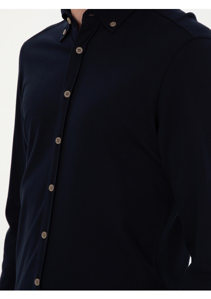 Erkek Lacivert Slim Fit Uzun Kollu Gömlek 50279606-VR033