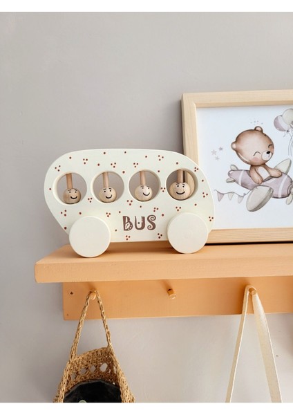 Sevimli Pembe Ahşap Otobüs Bebek Oyuncağı, Dekor ve Hediye, 1+ Yaş modelleri