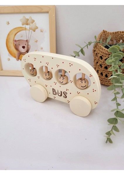 Sevimli Pembe Ahşap Otobüs Bebek Oyuncağı, Dekor ve Hediye, 1+ Yaş indirimleri