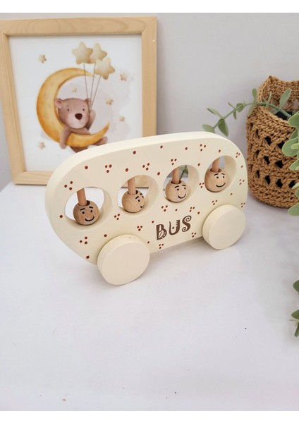 Sevimli Pembe Ahşap Otobüs Bebek Oyuncağı, Dekor ve Hediye, 1+ Yaş