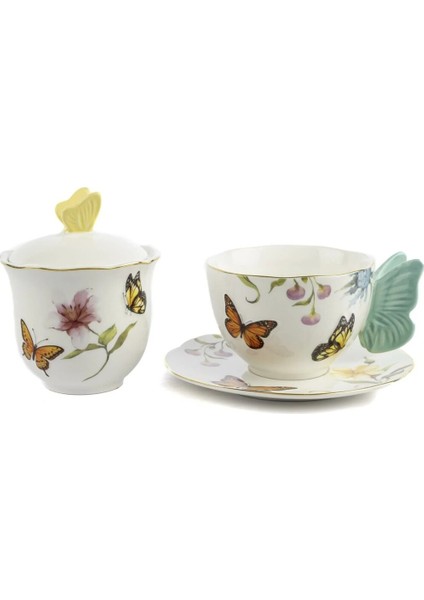 Mariposa Çay Fincan Şekerlik Set 250CC Sofra Mutfak Dekoratif
