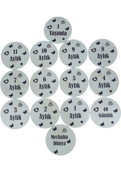 Ahşap Bebek Aylık Kart Seti, 14 Adet, 10 cm, Bej, 0-1 Yaş, Fotoğraf için ideal fiyatları