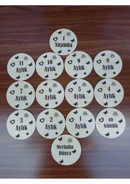 Ahşap Bebek Aylık Kart Seti, 14 Adet, 10 cm, Bej, 0-1 Yaş, Fotoğraf için ideal modelleri