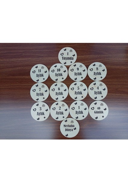 Ahşap Bebek Aylık Kart Seti, 14 Adet, 10 cm, Bej, 0-1 Yaş, Fotoğraf için ideal fırsatları