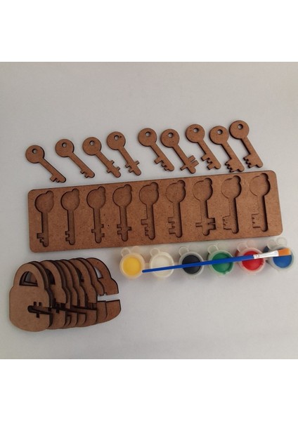 Ahşap Montessori Anahtar ve Kilit Eşleştirme Boyama Hobi Seti, 3+ yaş