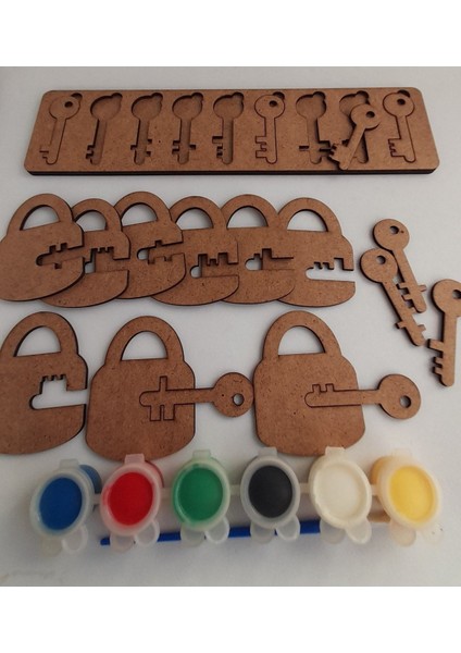 Ahşap Montessori Anahtar ve Kilit Eşleştirme Boyama Hobi Seti, 3+ yaş modelleri