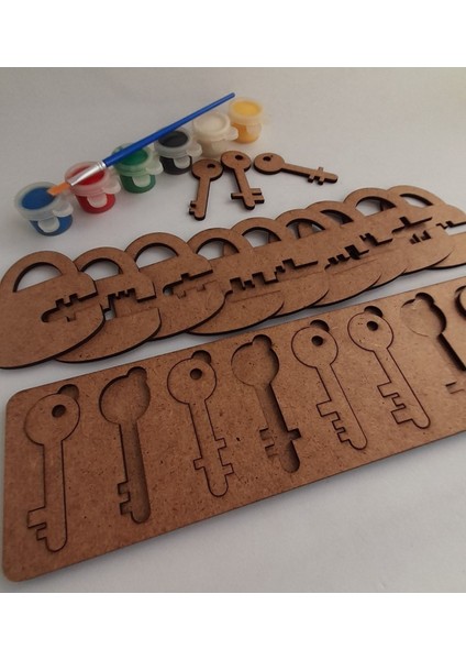Ahşap Montessori Anahtar ve Kilit Eşleştirme Boyama Hobi Seti, 3+ yaş