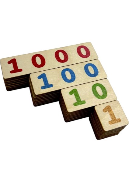 Basamak Değeri Öğrenme Çubukları, Montessori Ahşap Matematik Seti, 1’ler 10’lar 100’LER 1000’LER