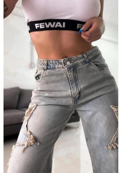 Kar Yıkama Baggy Retro Yıldız Detay Unısex Jean Pantolon fiyatları