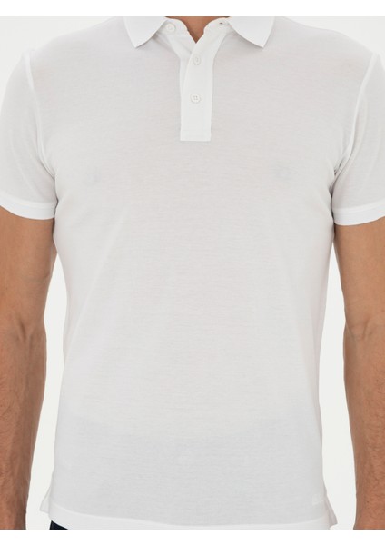 Erkek Beyaz Slim Fit Polo Yaka Merserize T-shirt 50284772-VR013