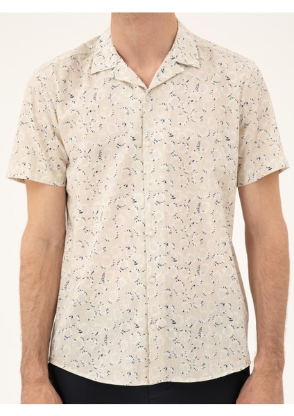 Erkek Bej Regular Fit Keten Karışımlı Gömlek 50284429-VR011