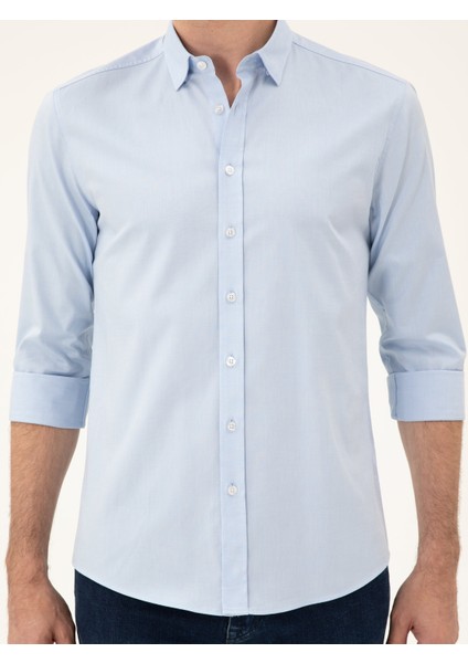 Erkek Mavi Slim Fit Pamuk Karışımlı Gömlek 50285450-VR036