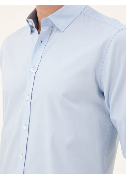 Erkek Mavi Slim Fit Pamuk Karışımlı Gömlek 50285450-VR036