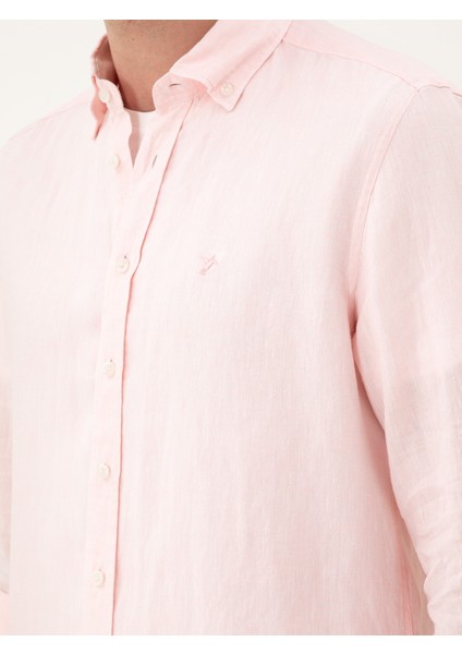Erkek Pembe Regular Fit %100 Keten Gömlek 50284823-VR041