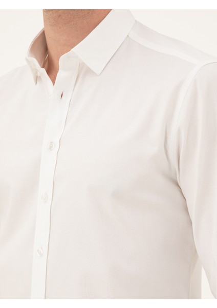 Erkek Beyaz Slim Fit Pmuk Karışımlı Gömlek 50285450-VR013