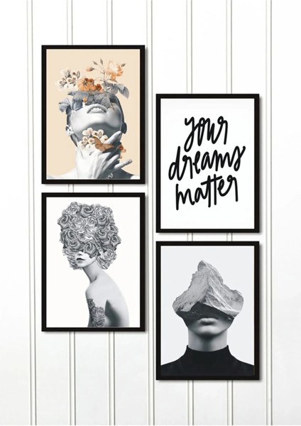 4 Parça Çerçeve Görünümlü 15X20CM Your Dreams Duvar Dekoru Salon Oturma Yatak Odası Için Tablo Seti