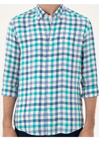 Erkek Turkuaz Regular Fit %100 Keten Gömlek 50284418-VR093