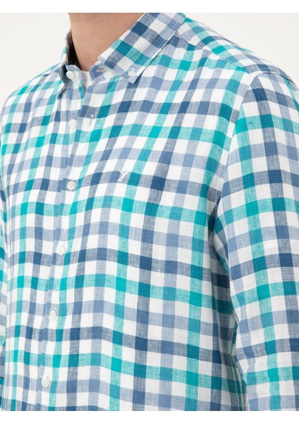 Erkek Turkuaz Regular Fit %100 Keten Gömlek 50284418-VR093