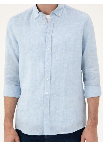 Erkek Mavi Regular Fit %100 Keten Gömlek 50284823-VR036