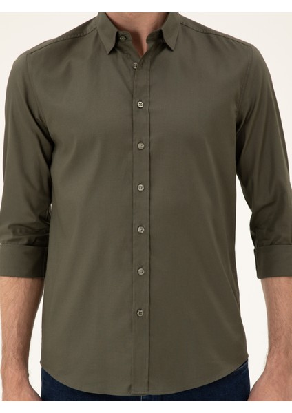 Erkek Haki Slim Fit Pamuk Karışımlı Gömlek 50285450-VR027