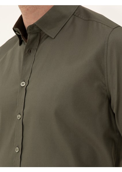 Erkek Haki Slim Fit Pamuk Karışımlı Gömlek 50285450-VR027