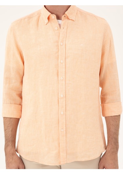 Erkek Turuncu Regular Fit %100 Keten Gömlek 50284823-VR051