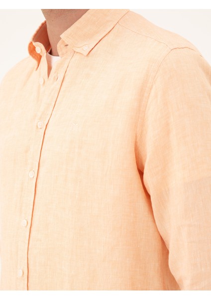 Erkek Turuncu Regular Fit %100 Keten Gömlek 50284823-VR051