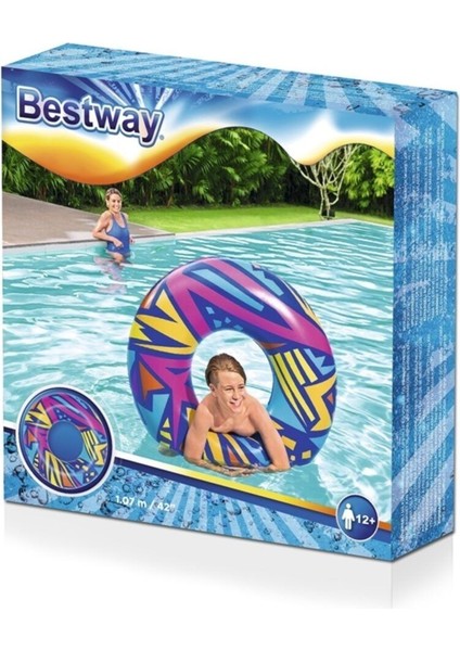 Renkli desenli 107 cm simit, şık ve eğlenceli dekorasyon parçası, turuncu, 12+ yaş