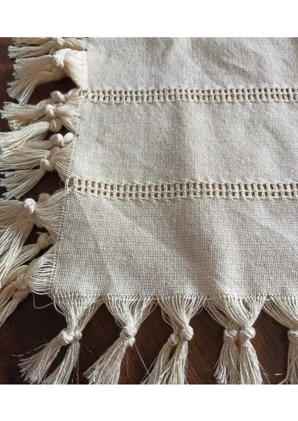 Keten Gümüş Simli Otantik Desenli Runner | 50X135 cm Masa Örtüsü