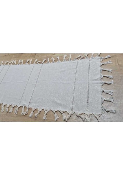 Keten Gümüş Simli Otantik Desenli Runner | 50X135 cm Masa Örtüsü modelleri