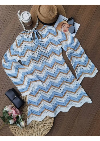 Örme Kumaş Bağcıklı Geniş Kol Kısa Plaj Elbisesi modelleri