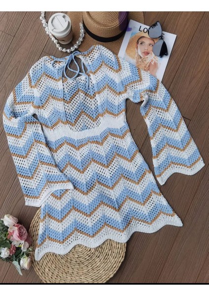 Örme Kumaş Bağcıklı Geniş Kol Kısa Plaj Elbisesi fırsatları