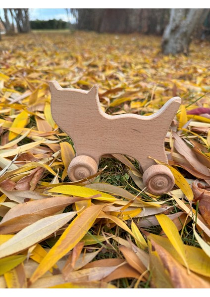 Renkli Ahşap Tekerlekli Kedi Oyuncağı, Dayanıklı ve Sevimli Çocuklar İçin fırsatları