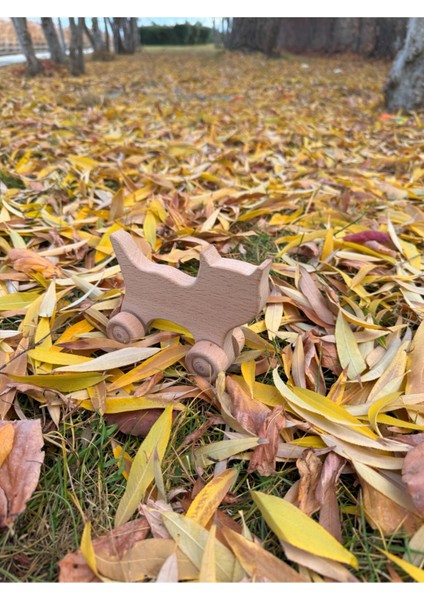 Renkli Ahşap Tekerlekli Kedi Oyuncağı, Dayanıklı ve Sevimli Çocuklar İçin