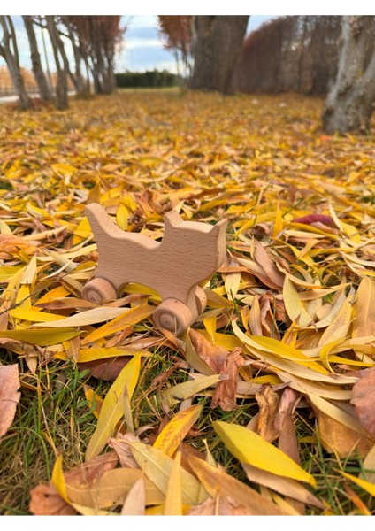 Renkli Ahşap Tekerlekli Kedi Oyuncağı, Dayanıklı ve Sevimli Çocuklar İçin