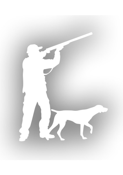 Avcı ve Av Köpeği Sticker 17X17 cm Beyaz